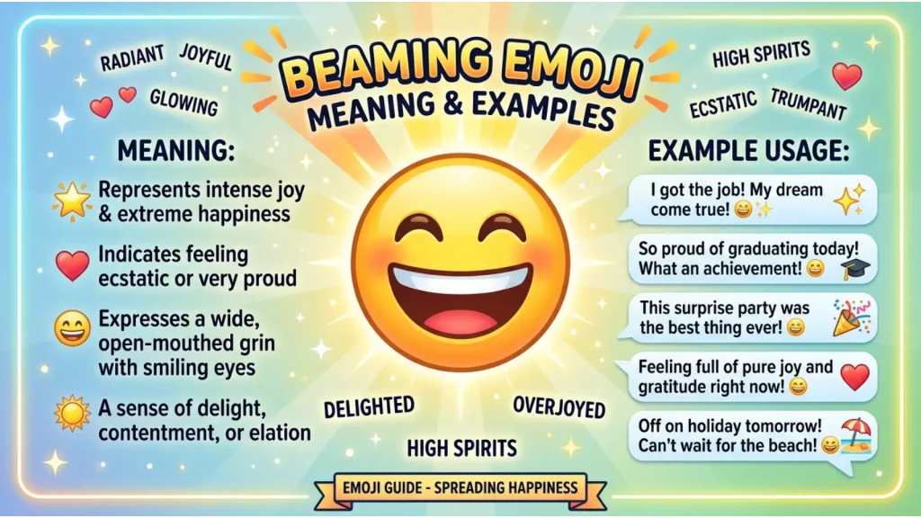 Beaming Emoji Meaning & Example