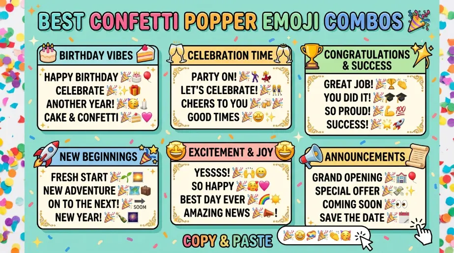 Best Confetti Popper Emoji combos  copy & paste