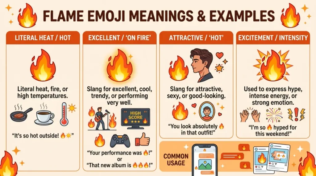 Flame Emoji Meaning & Example